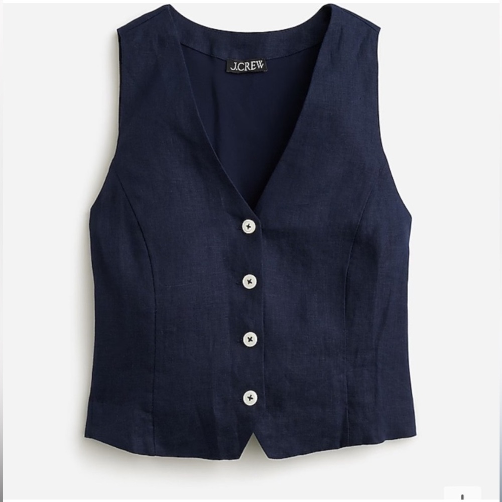 J. Crew Navy Button-Front Linen Vest 8
